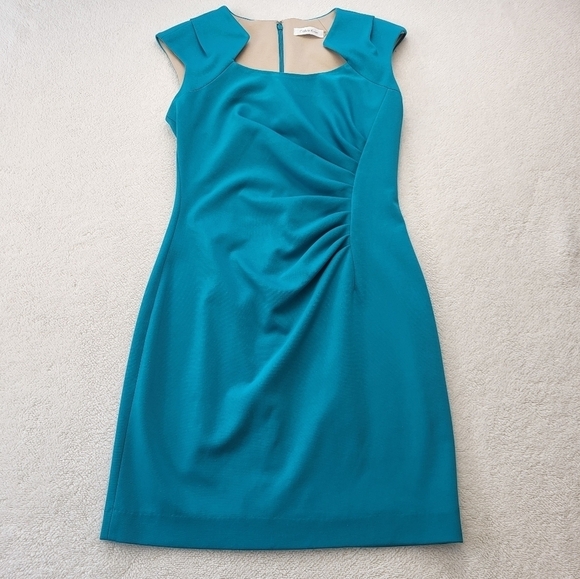Calvin Klein Womens Dress Teal Pleated Sleeveless Stretch Knit Size Not Listed - Picture 1 of 8
